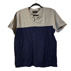 Kenneth Cole Mens Henley Shirt Size S Navy Gray Short Sleeve 1/4 Button Tee